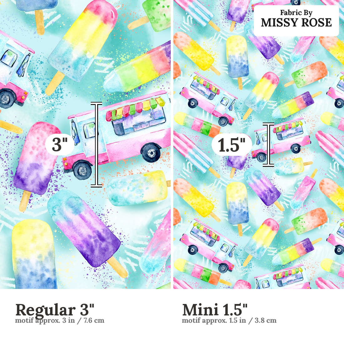 Design 382 Ice Cream Truck Fabric size comparison - print scale | Fabric by Missy Rose