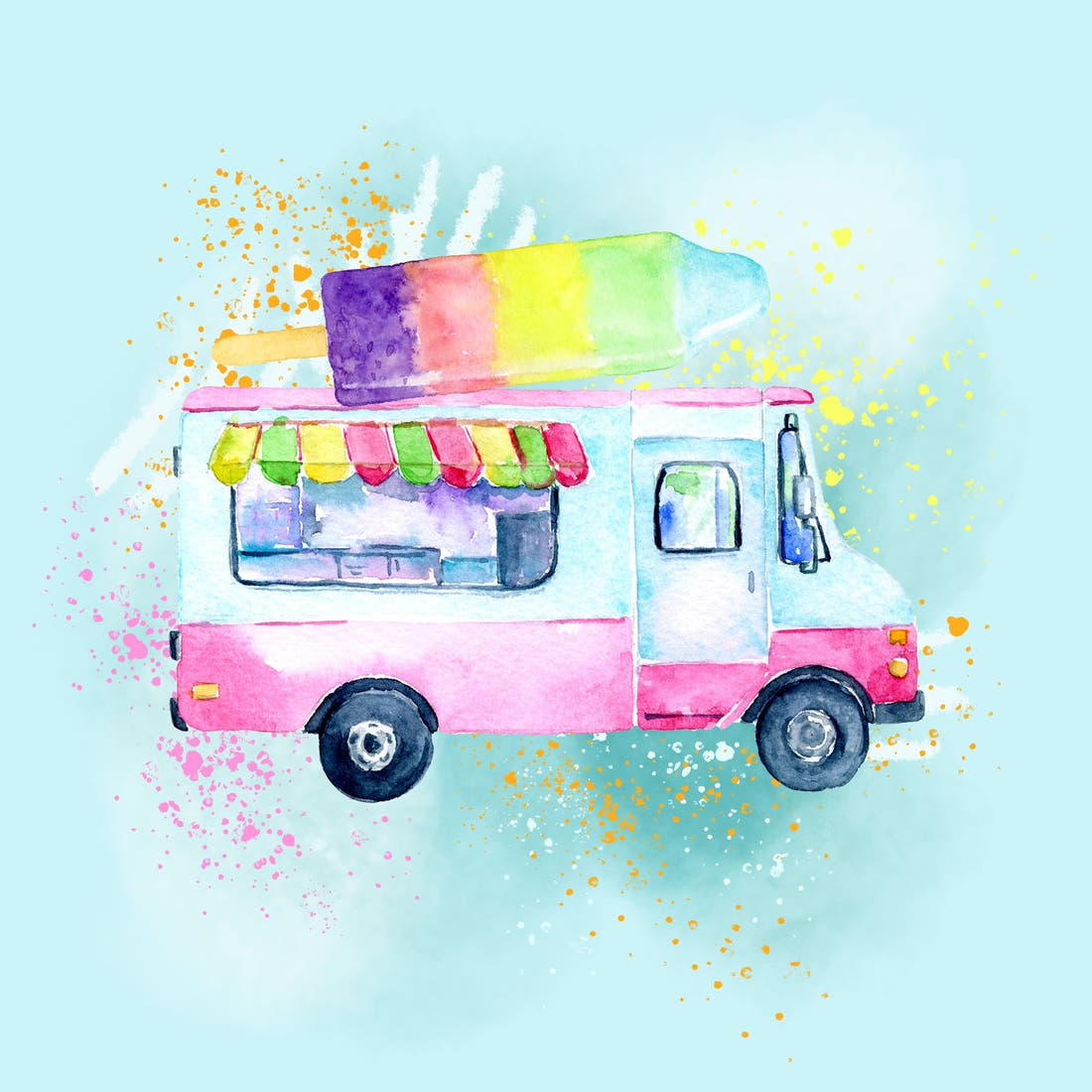 Design 382 Ice Cream Truck Panel – full artwork close-up of the printed picture | Fabric by Missy Rose