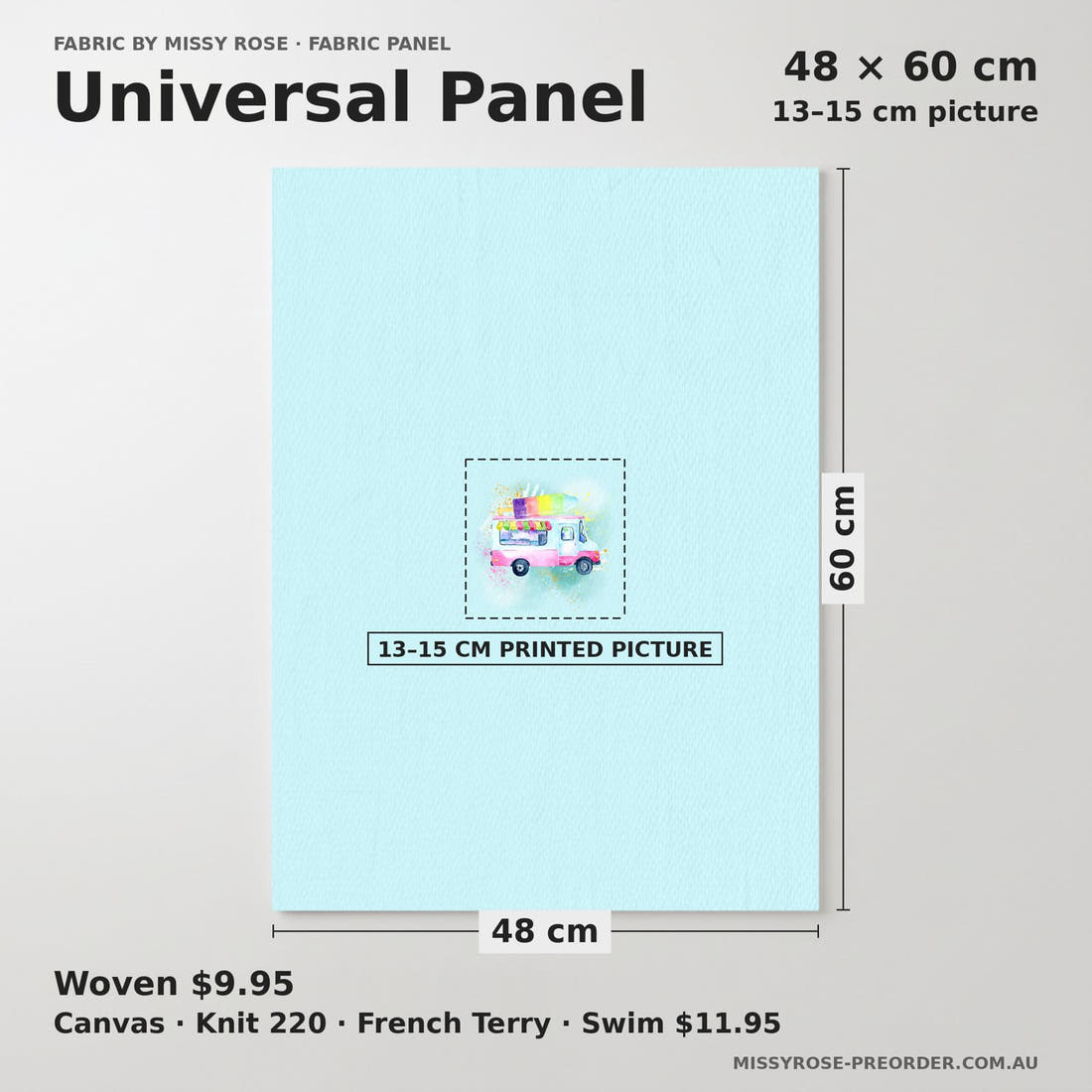 Design 382 Ice Cream Truck Panel universal panel sizing – 13–15 cm printed picture on 48 × 60 cm fabric | Fabric by Missy Rose