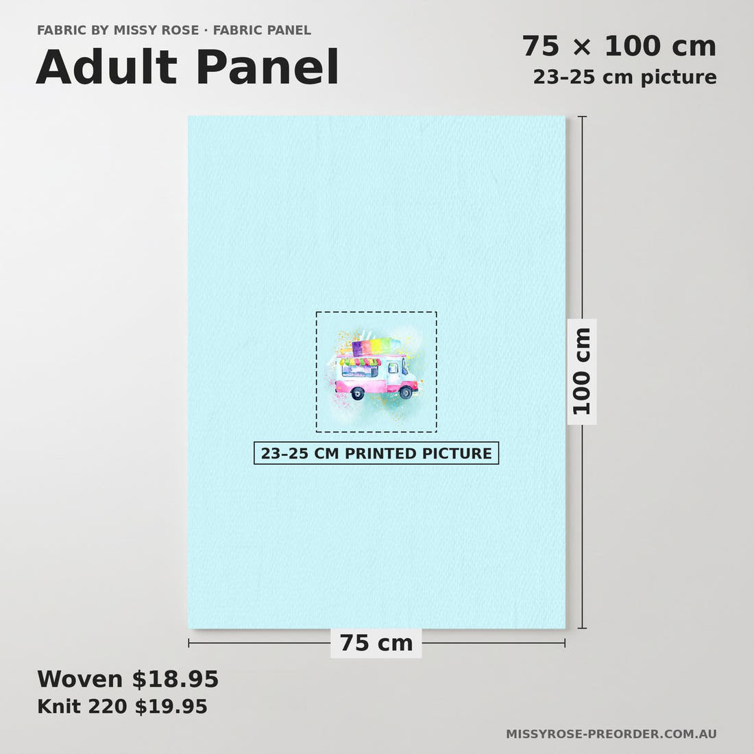 Design 382 Ice Cream Truck Panel adult panel sizing – 23–25 cm printed picture on 75 × 100 cm fabric | Fabric by Missy Rose