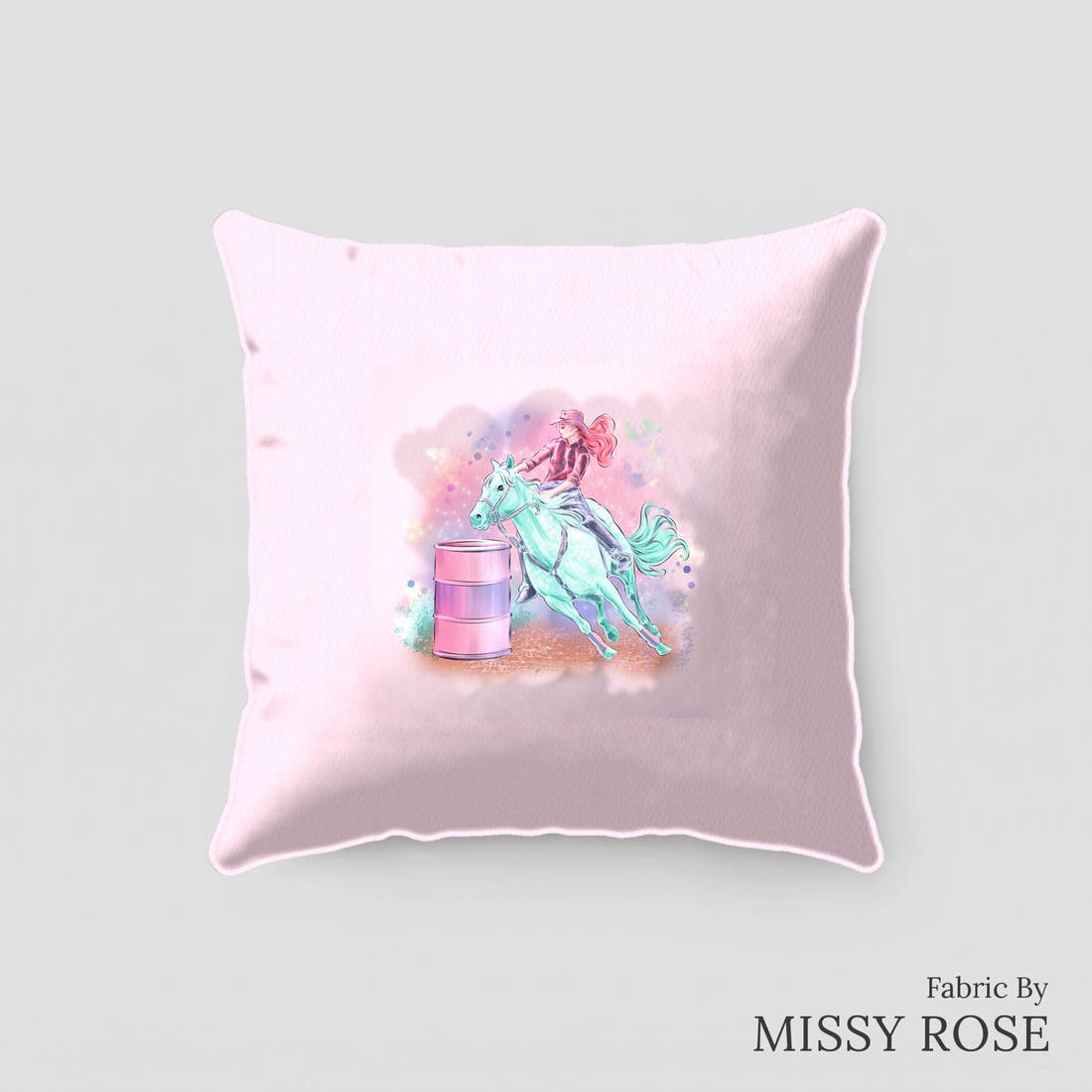 Design 383 Barrell Riding Panel sewn into a cushion – see how the panel looks made up | Fabric by Missy Rose