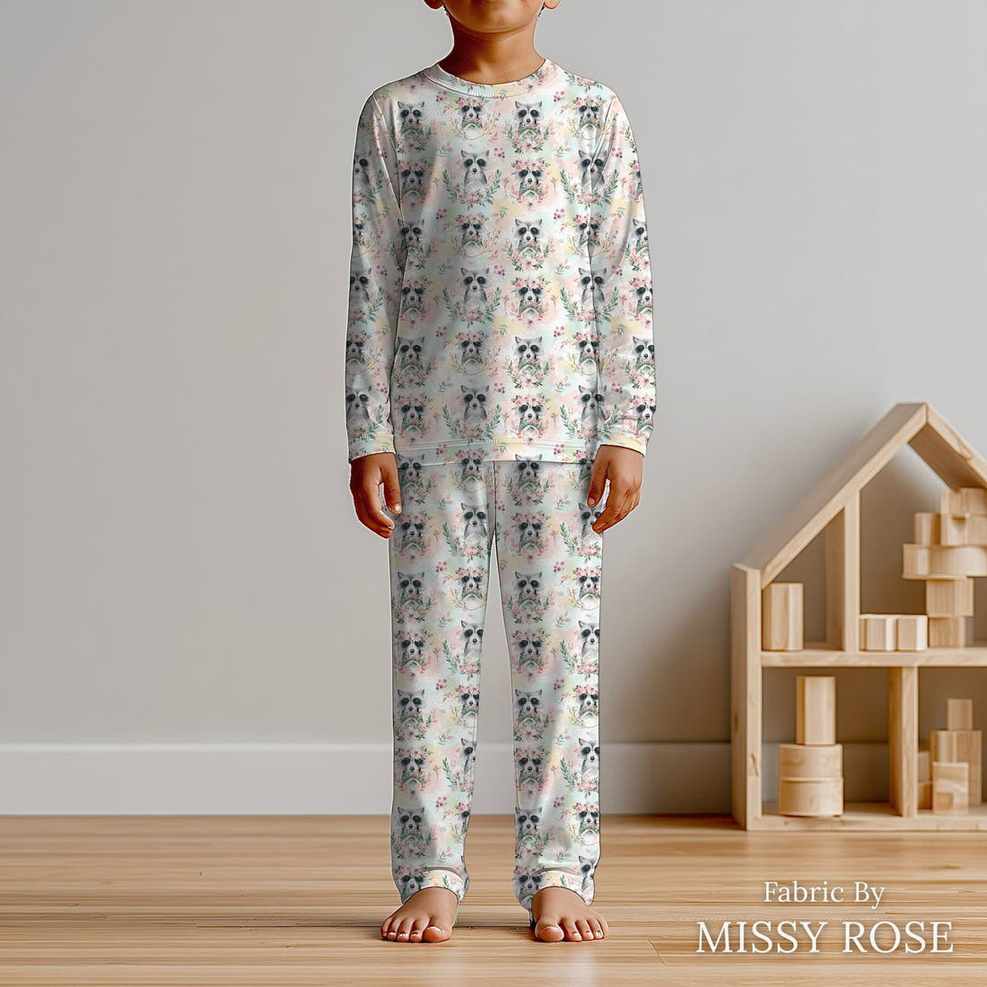 Design 384 Raccoon Fabric sewn into kids' pyjamas – see how the print looks made up | Fabric by Missy Rose