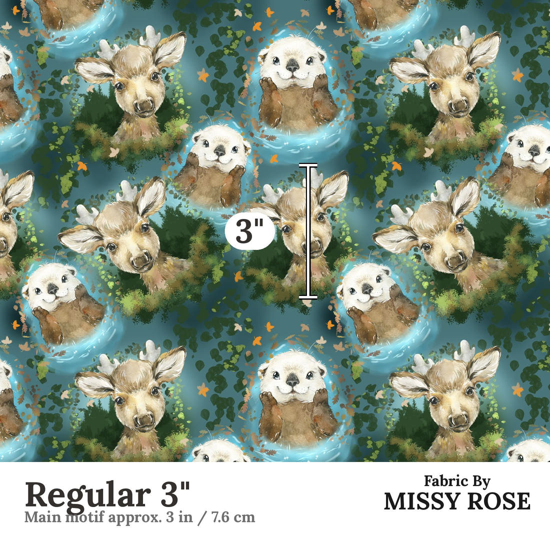 Design 385 Otter Fabric Regular 3" - print scale | Fabric by Missy Rose