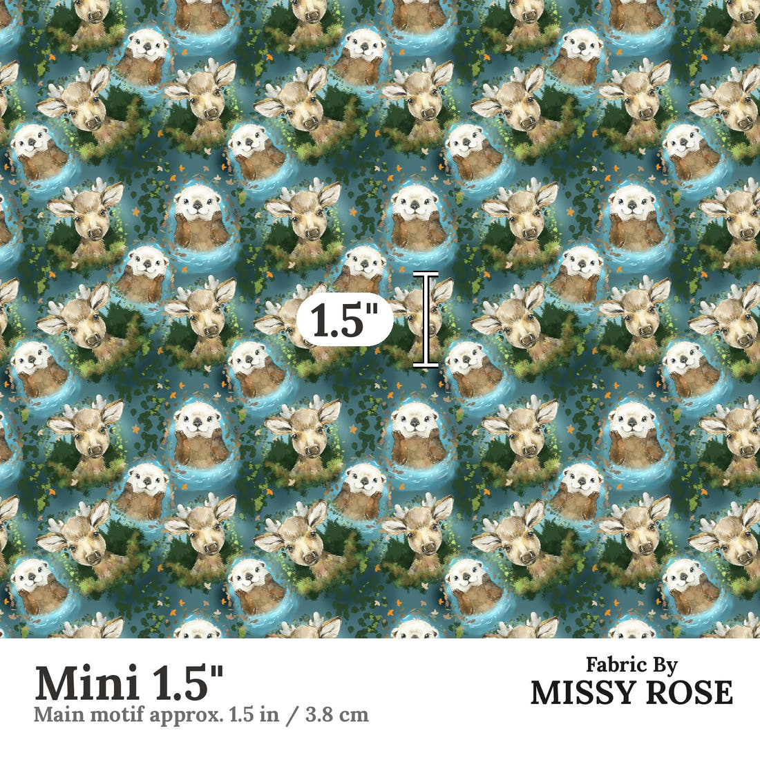 Design 385 Otter Fabric Mini 1.5" - print scale | Fabric by Missy Rose