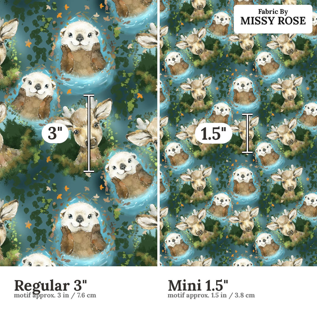Design 385 Otter Fabric size comparison - print scale | Fabric by Missy Rose