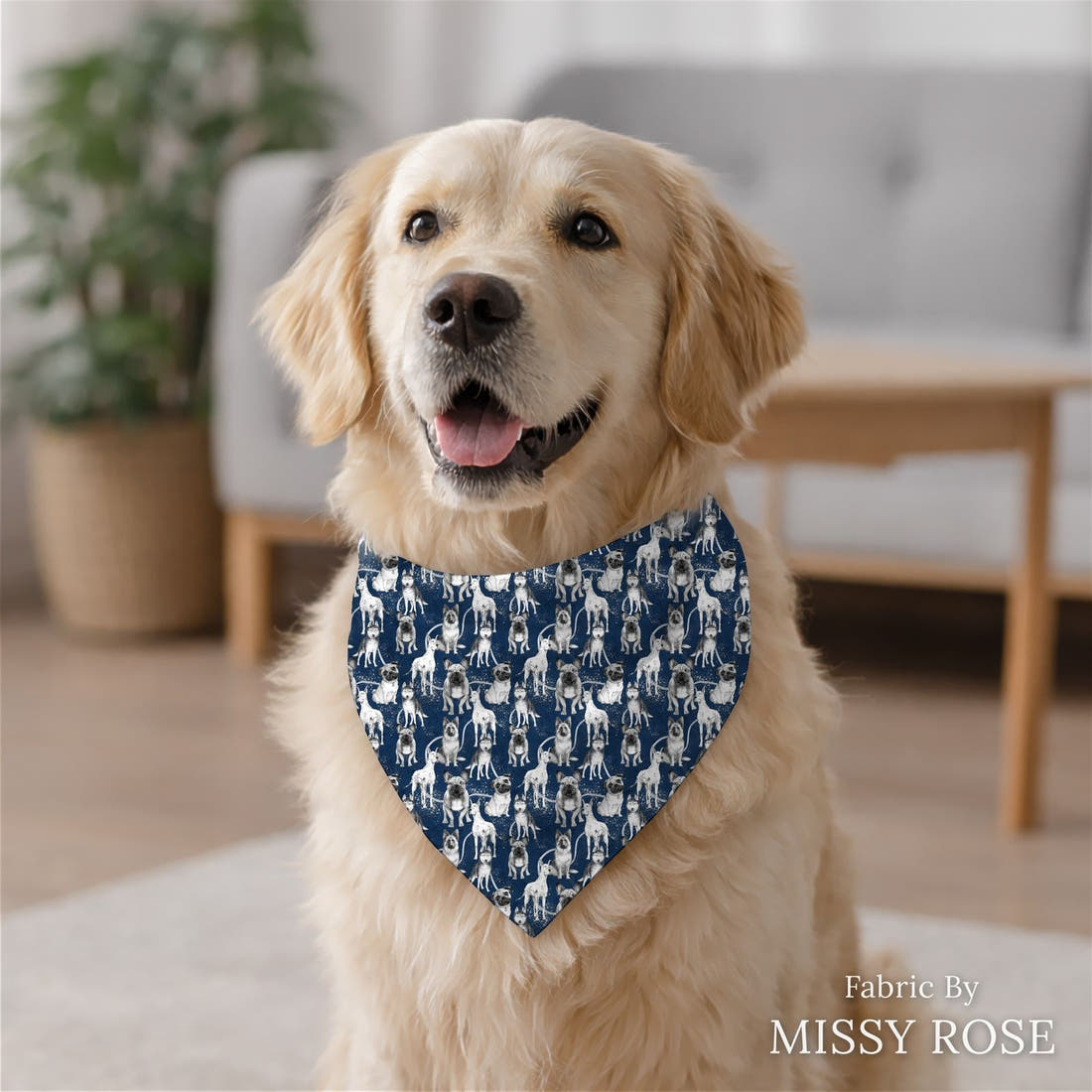 Design 386 Navy Dogs Fabic Fabric sewn into a dog bandana – see how the print looks made up | Fabric by Missy Rose