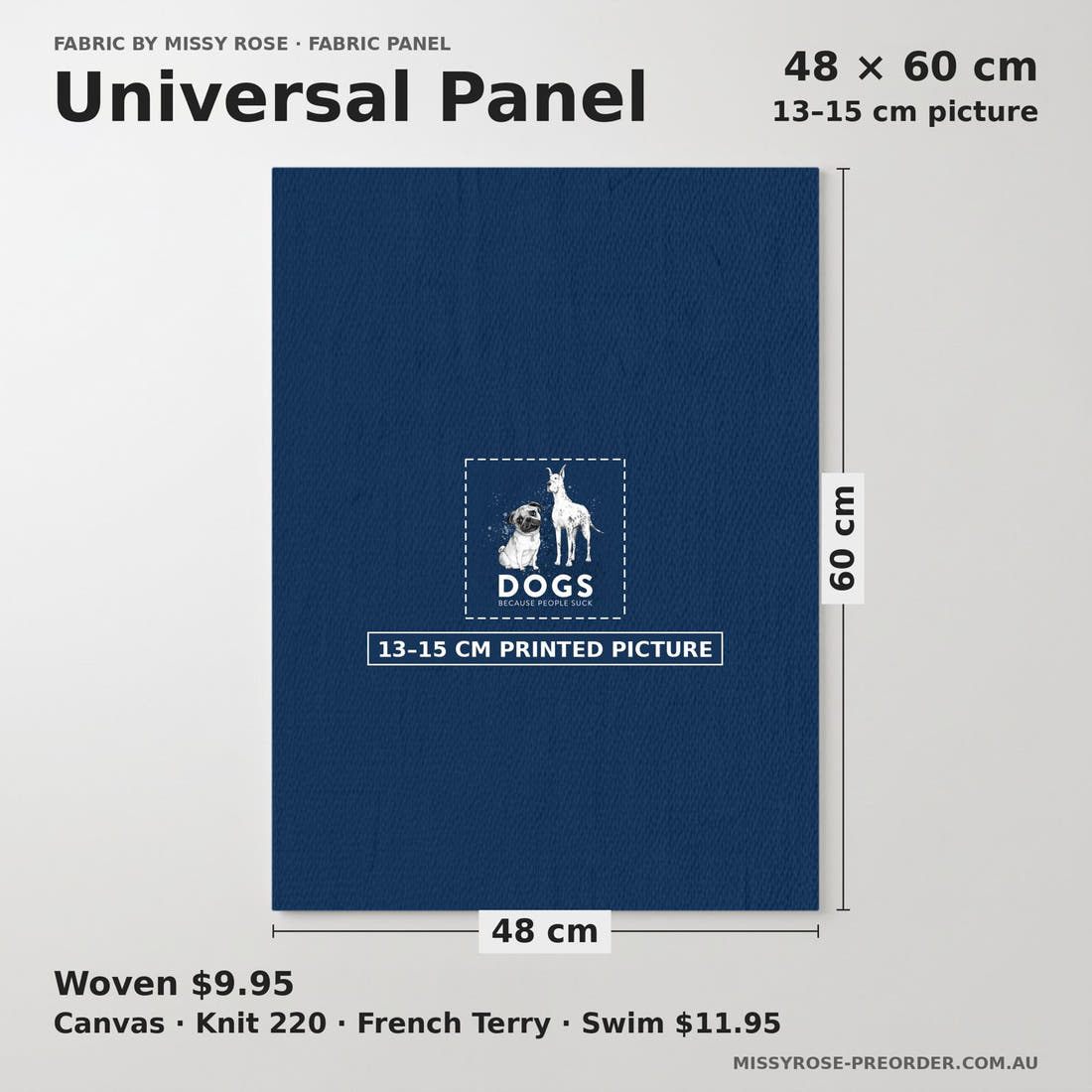 Design 386 Navy Dogs Panel universal panel sizing – 13–15 cm printed picture on 48 × 60 cm fabric | Fabric by Missy Rose