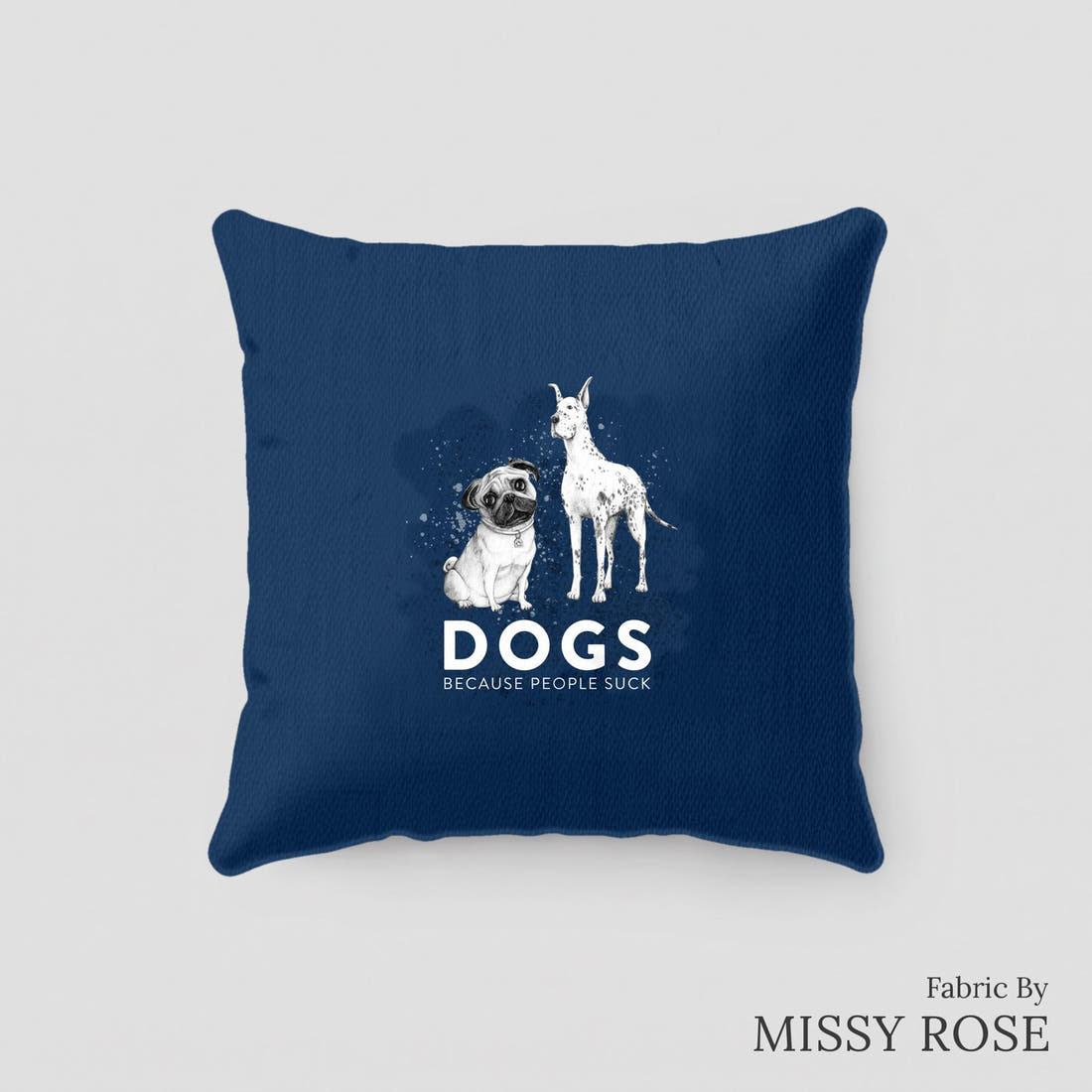 Design 386 Navy Dogs Panel sewn into a cushion – see how the panel looks made up | Fabric by Missy Rose
