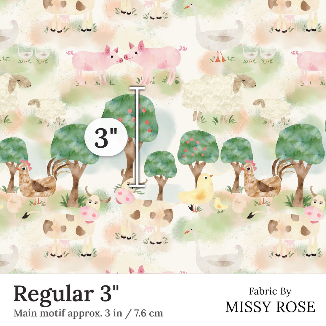 Design 387 Farm Yard Fabric Regular 3 inch print scale guide | Fabric by Missy Rose