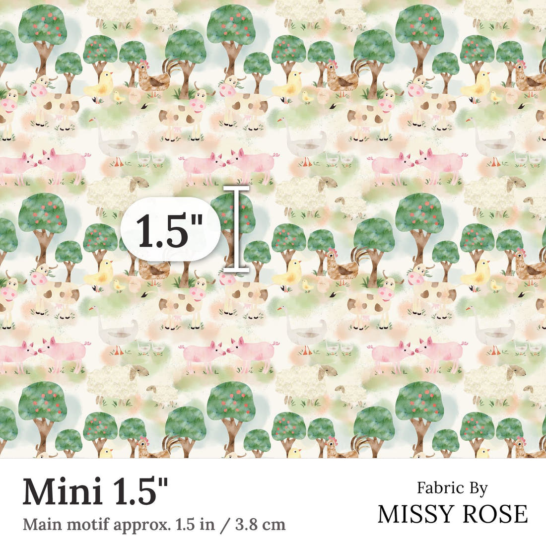 Design 387 Farm Yard Fabric Mini 1.5 inch print scale guide | Fabric by Missy Rose