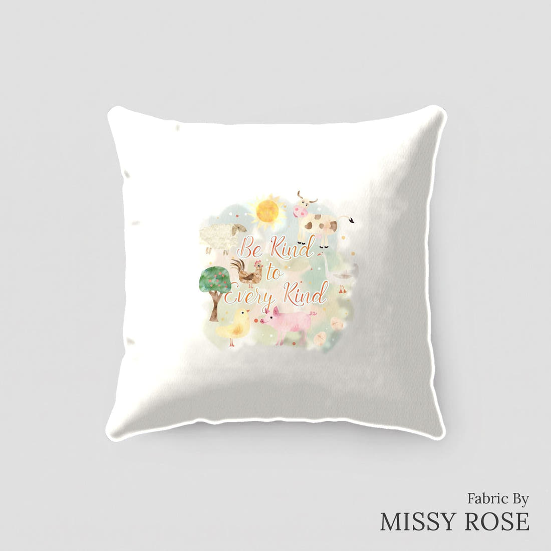 Design 387 Farm Yard Panel sewn into a cushion – see how the panel looks made up | Fabric by Missy Rose