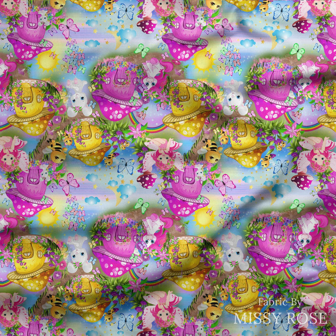 Design 388 Magical Wonderland Fabric draped fabric mockup – custom printed fabric by the metre | Fabric by Missy Rose