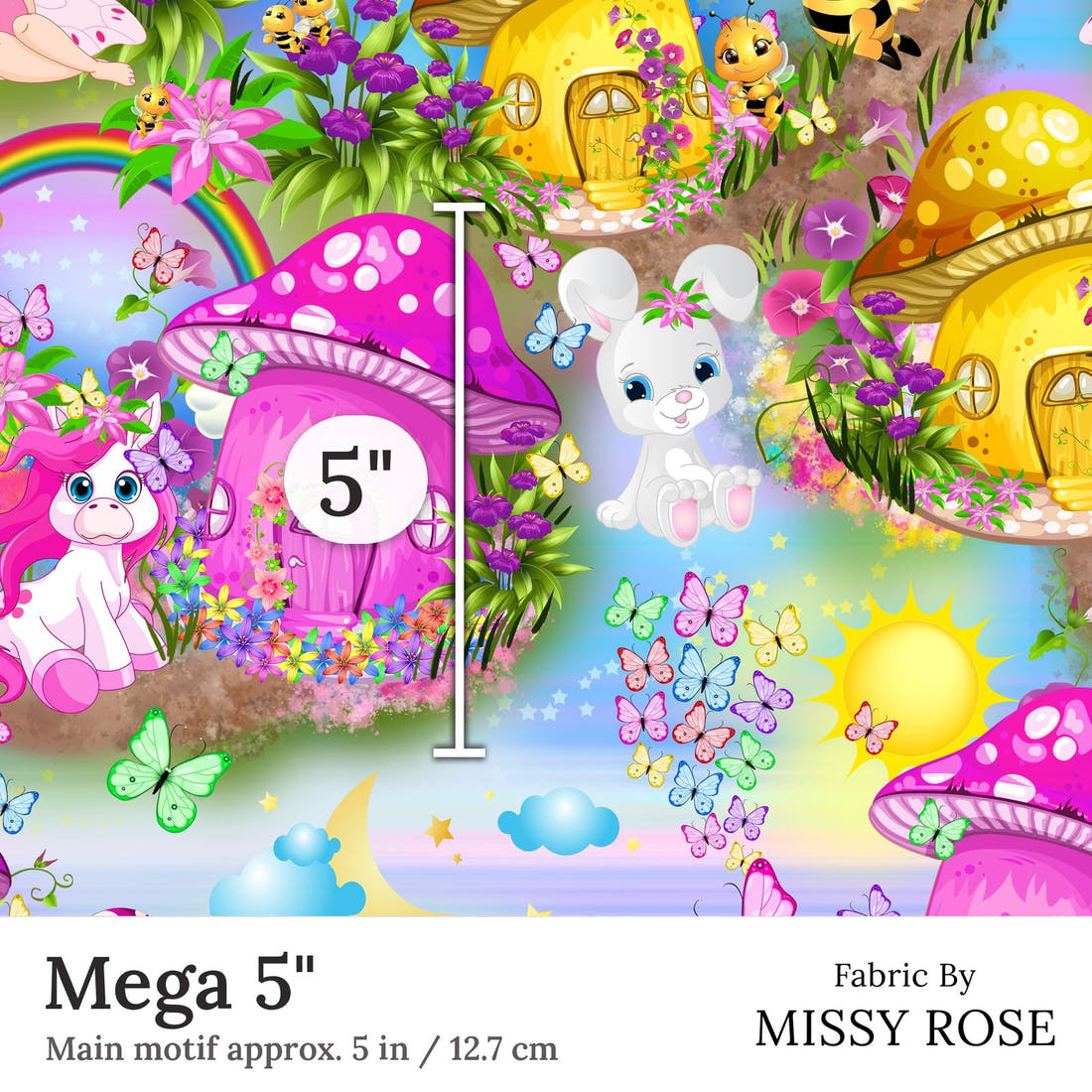 Design 388 Magical Wonderland Fabric Mega 5 inch print scale guide | Fabric by Missy Rose
