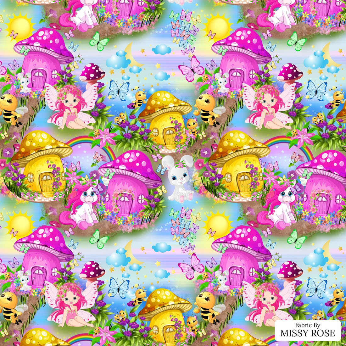 Design 388 Magical Wonderland Fabric - flat view of the print, zoom in for detail | Fabric by Missy Rose