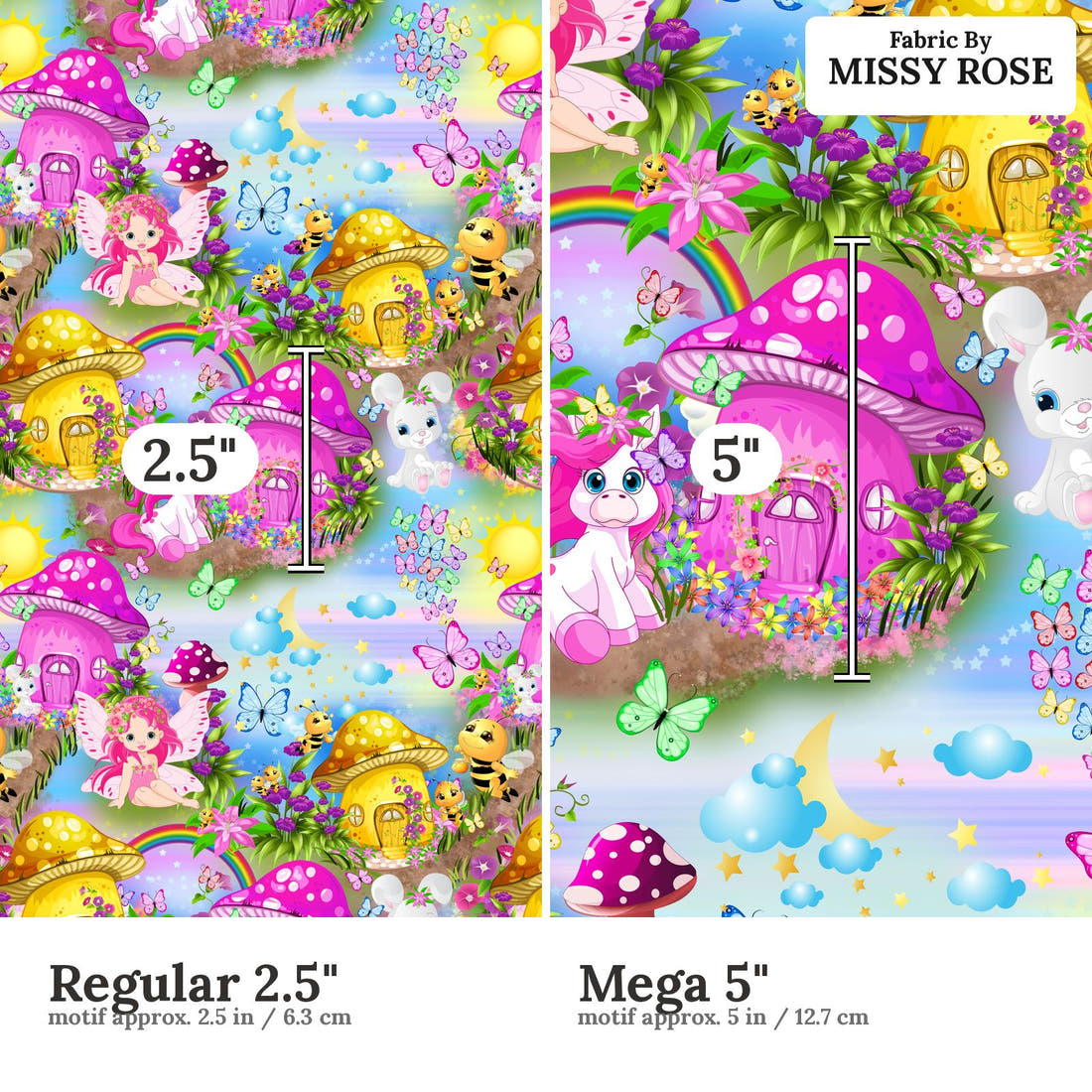 Design 388 Magical Wonderland Fabric size comparison - print scale | Fabric by Missy Rose