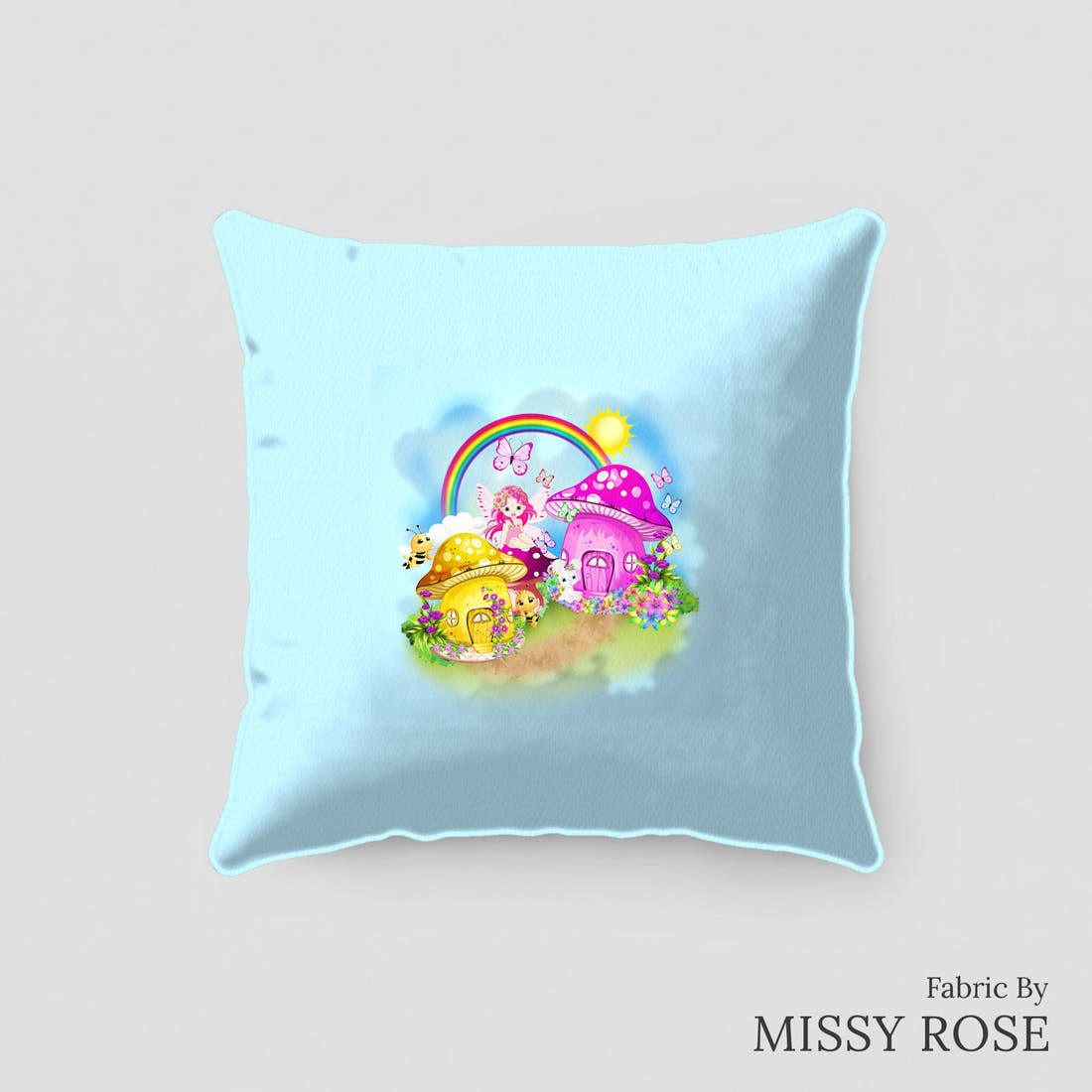 Design 388 Magical Wonderland Panel sewn into a cushion – see how the panel looks made up | Fabric by Missy Rose