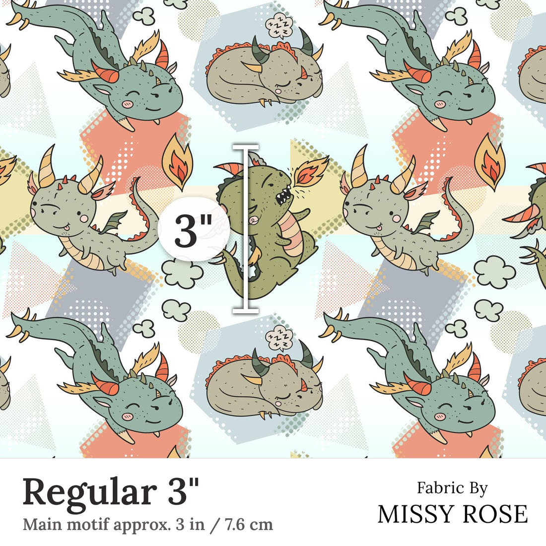 Design 389 Neutral Dragons Fabric Regular 3 inch print scale guide | Fabric by Missy Rose