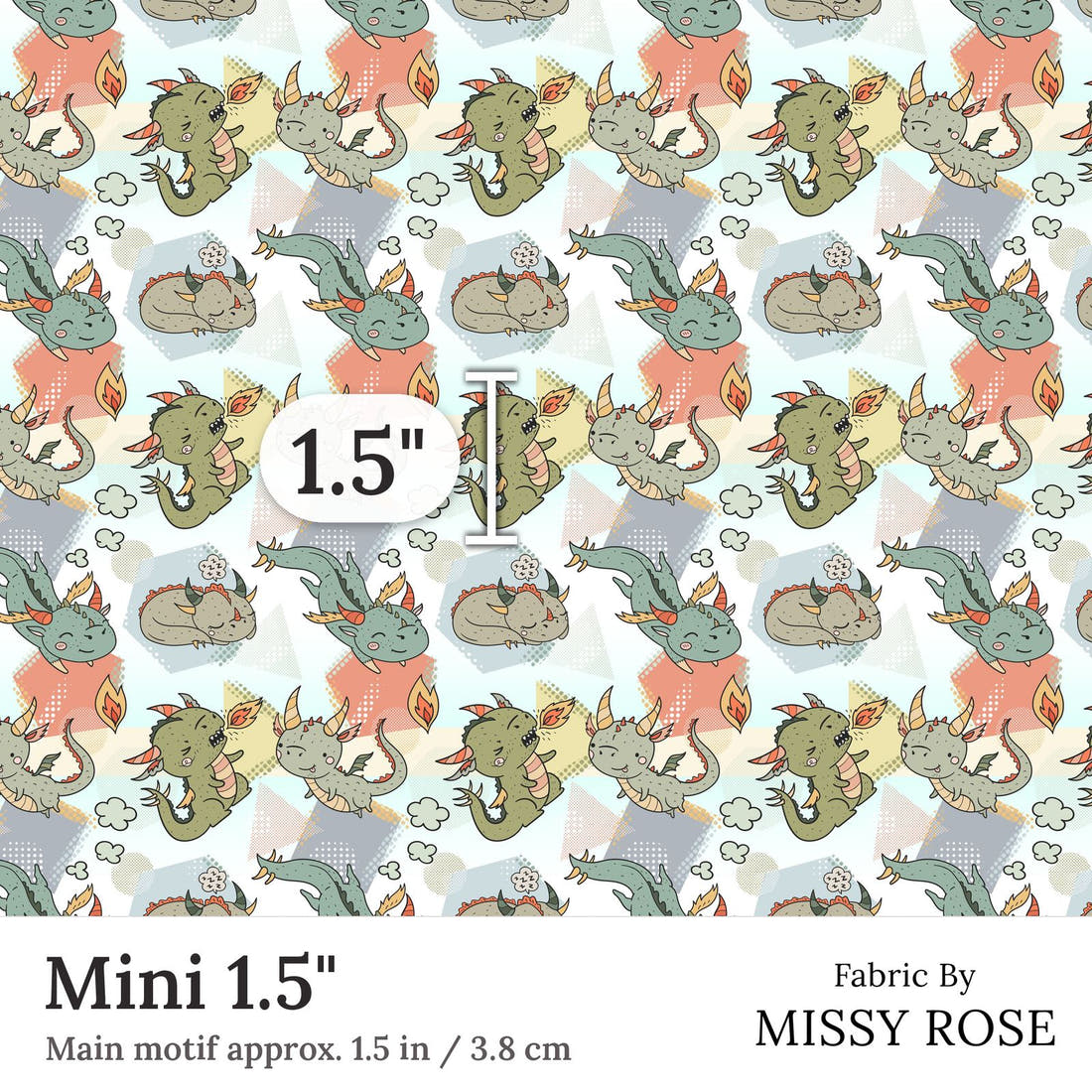 Design 389 Neutral Dragons Fabric Mini 1.5 inch print scale guide | Fabric by Missy Rose