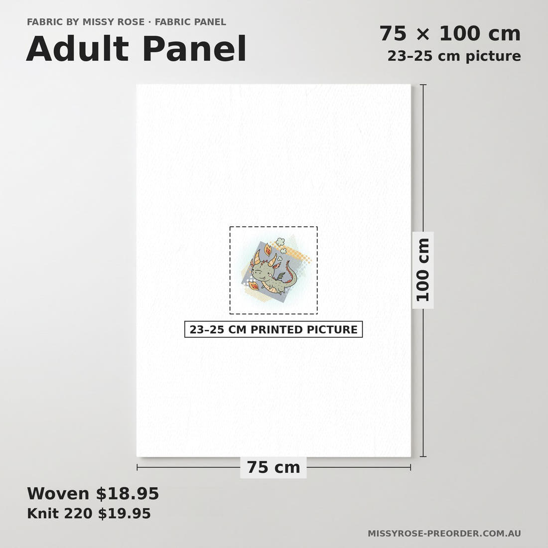 Design 389 Neutral Dragons Panel adult panel sizing – 23–25 cm printed picture on 75 × 100 cm fabric | Fabric by Missy Rose