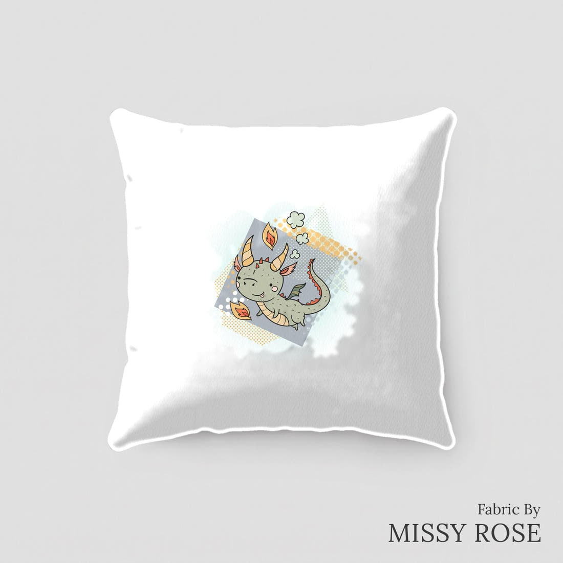 Design 389 Neutral Dragons Panel sewn into a cushion – see how the panel looks made up | Fabric by Missy Rose