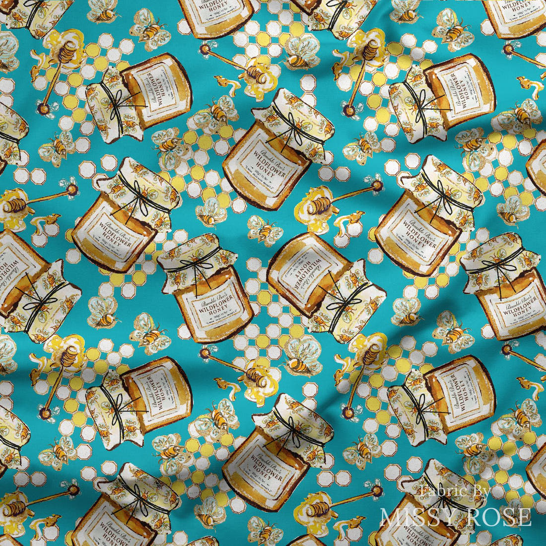 Design 390 Honey Bee Fabric draped fabric mockup – custom printed fabric by the metre | Fabric by Missy Rose