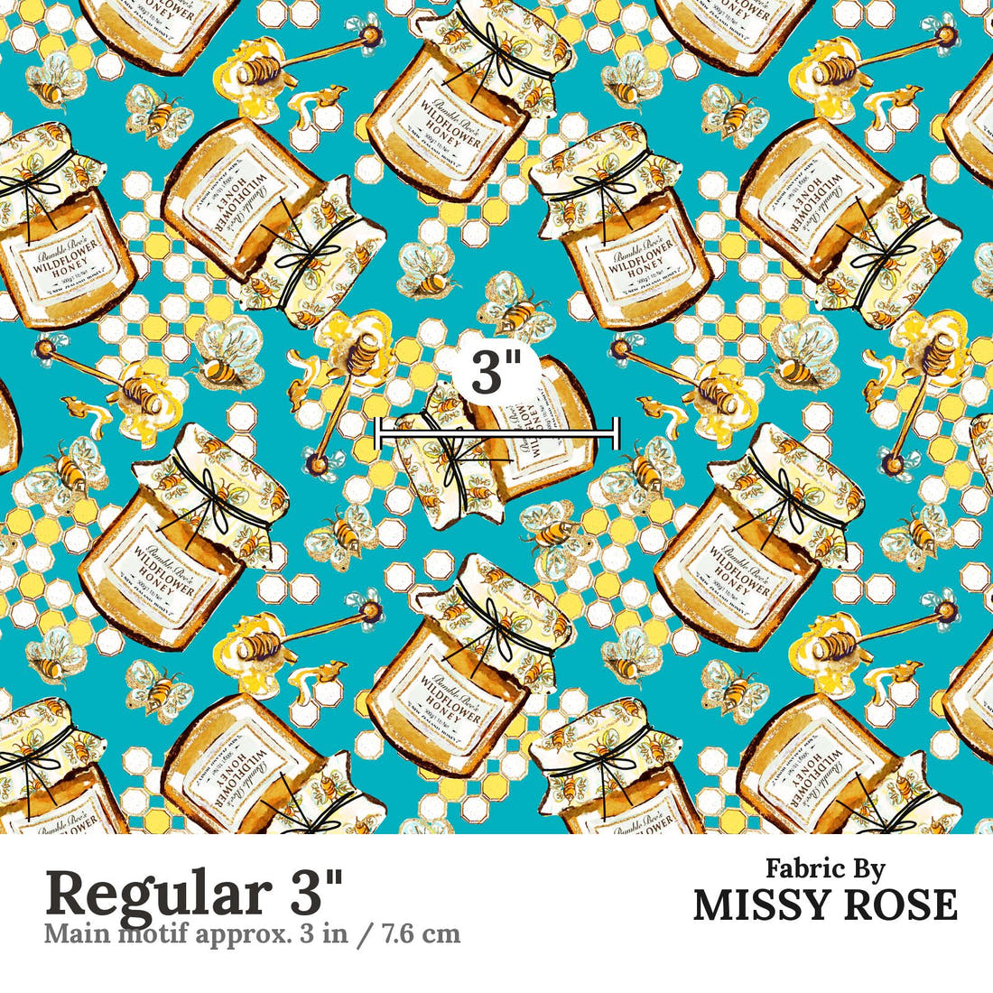 Design 390 Honey Bee Fabric Regular 3" - print scale | Fabric by Missy Rose