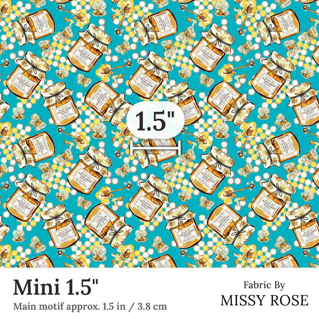 Design 390 Honey Bee Fabric Mini 1.5 inch print scale guide | Fabric by Missy Rose