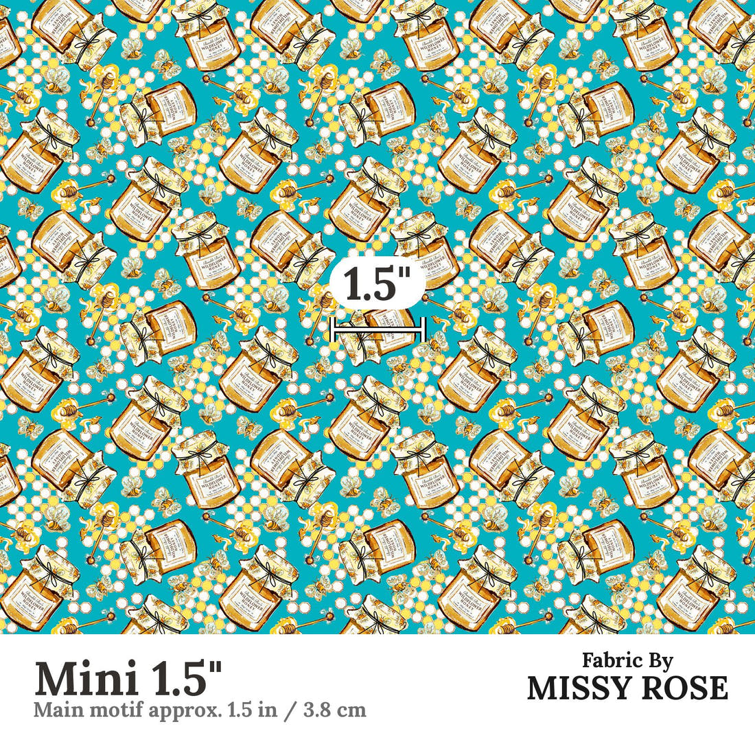 Design 390 Honey Bee Fabric Mini 1.5" - print scale | Fabric by Missy Rose