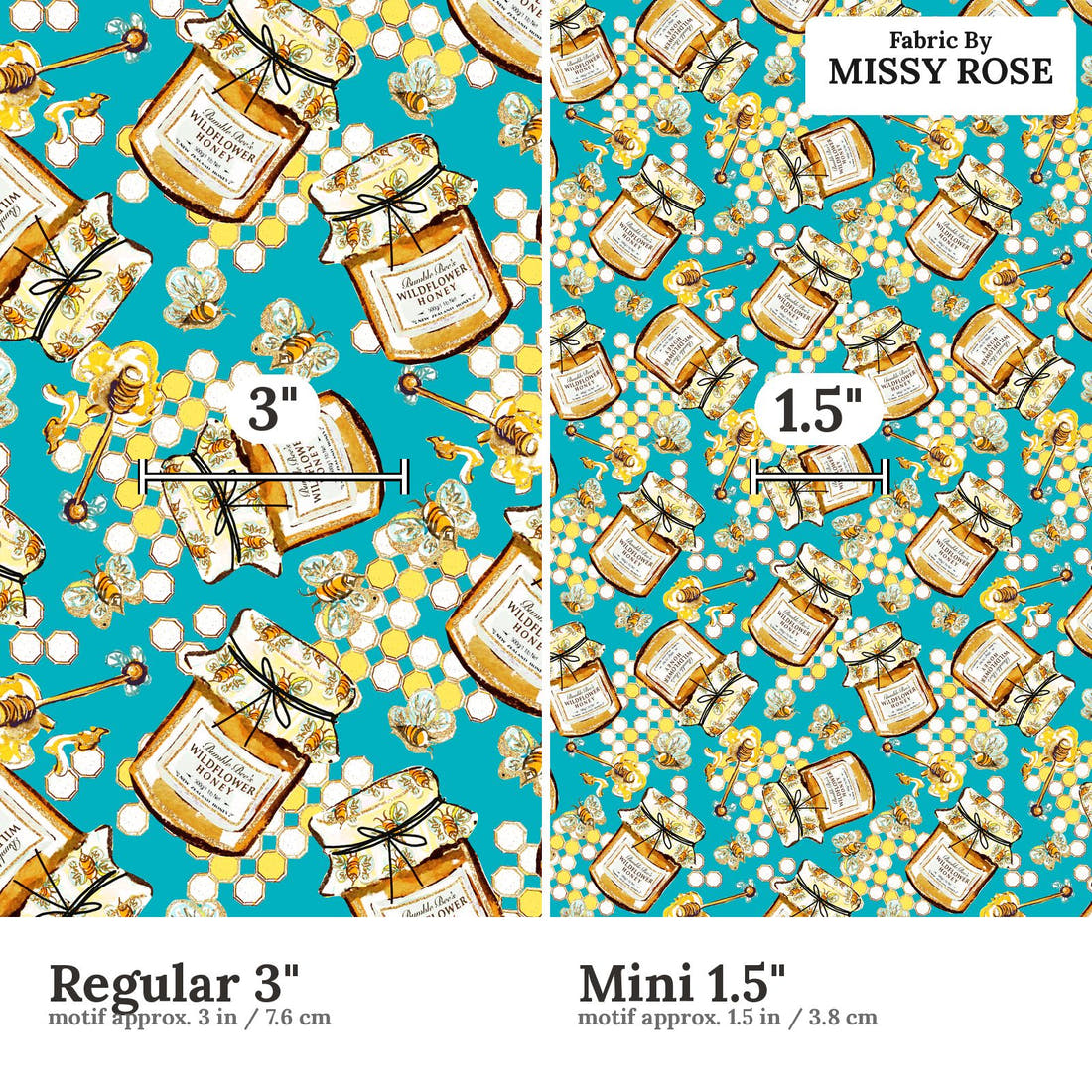 Design 390 Honey Bee Fabric size comparison - print scale | Fabric by Missy Rose