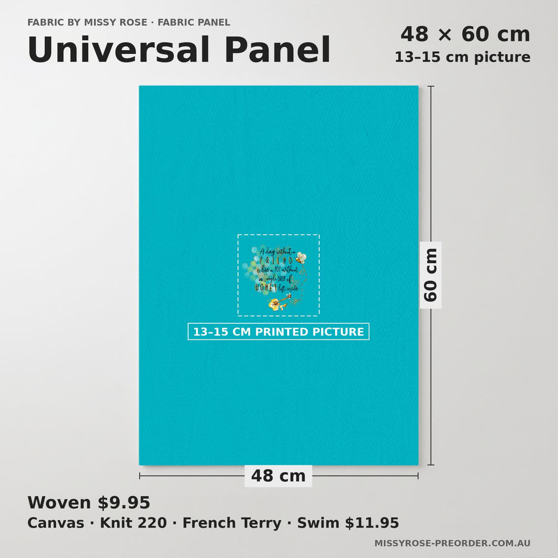 Design 390 Honey Bee Panel universal panel sizing – 13–15 cm printed picture on 48 × 60 cm fabric | Fabric by Missy Rose