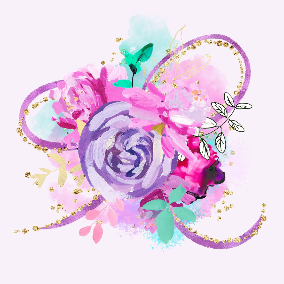 Design 391 Purple Floral Panel – full artwork close-up of the printed picture | Fabric by Missy Rose