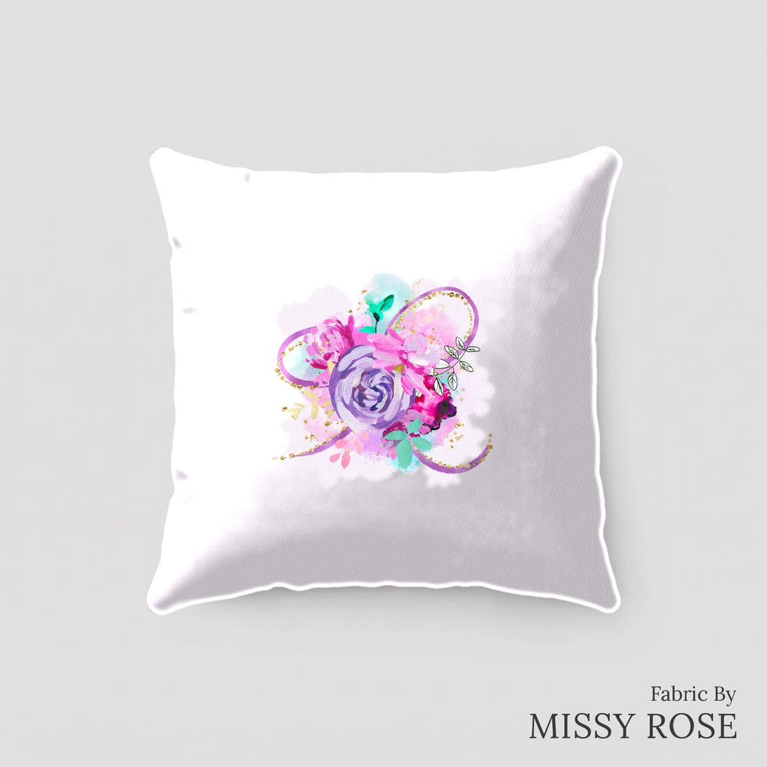 Design 391 Purple Floral Panel sewn into a cushion – see how the panel looks made up | Fabric by Missy Rose