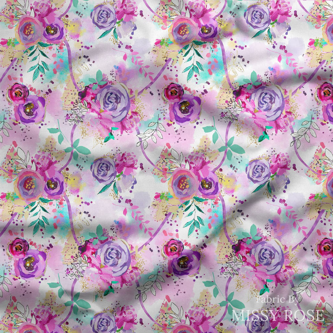 Design 391 Purple Floral Fabric draped fabric mockup – custom printed fabric by the metre | Fabric by Missy Rose