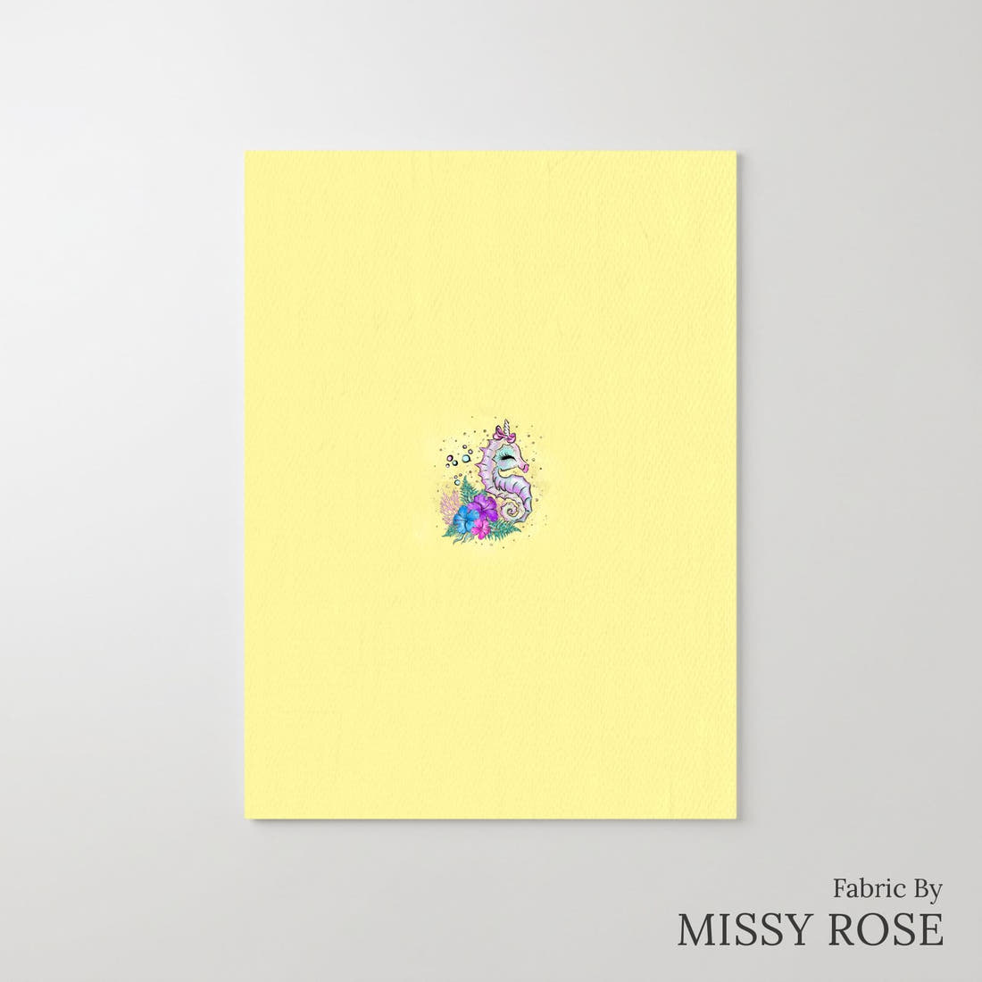 Design 392 Yellow Sea Horse Panel – printed fabric panel with centred picture, custom printed to order | Fabric by Missy Rose