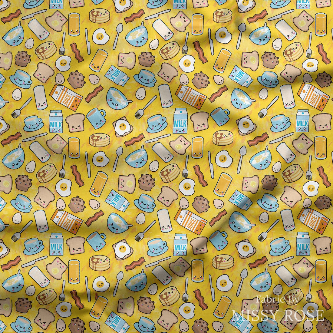 Design 393 Breakfast Foods Fabric draped fabric mockup – custom printed fabric by the metre | Fabric by Missy Rose