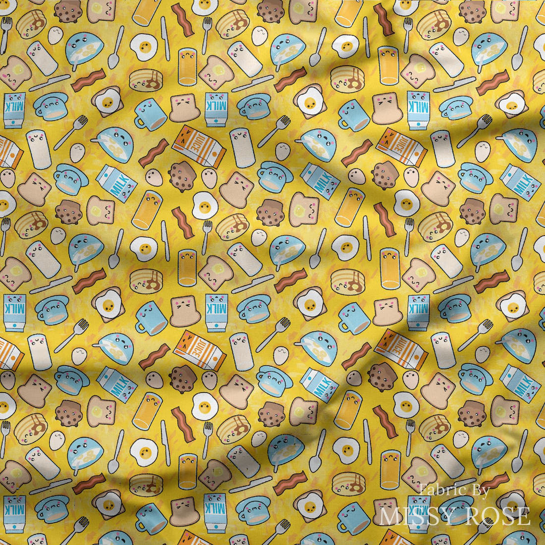 Design 393 Breakfast Foods Fabric draped fabric mockup – custom printed fabric by the metre | Fabric by Missy Rose