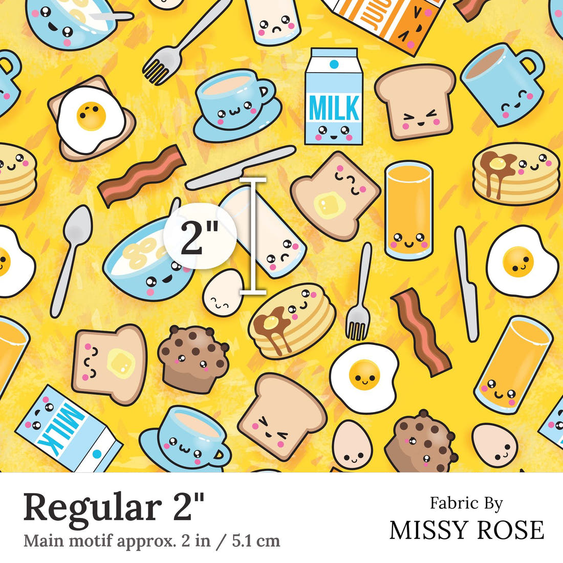 Design 393 Breakfast Foods Fabric Regular 2 inch print scale guide | Fabric by Missy Rose