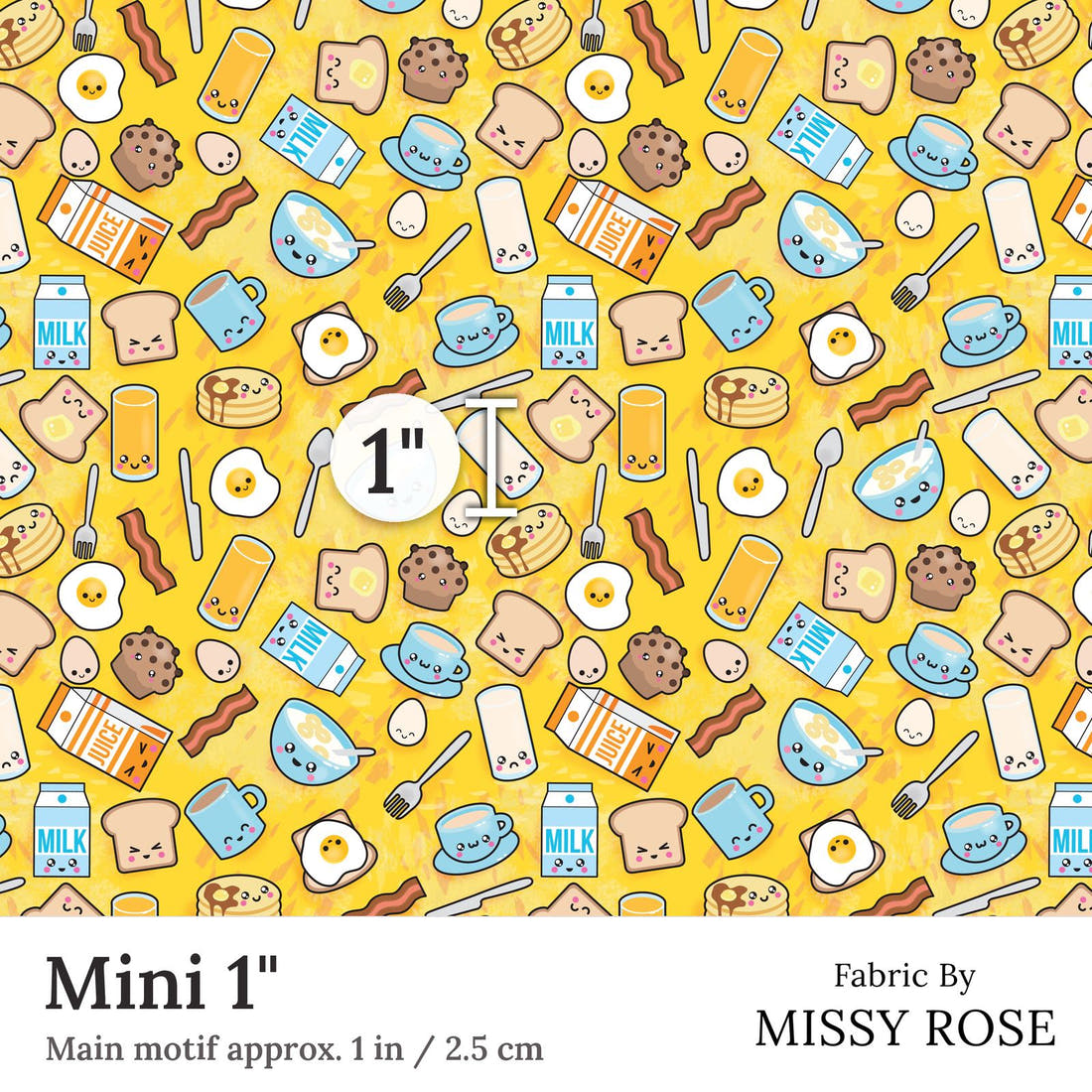 Design 393 Breakfast Foods Fabric Mini 1 inch print scale guide | Fabric by Missy Rose