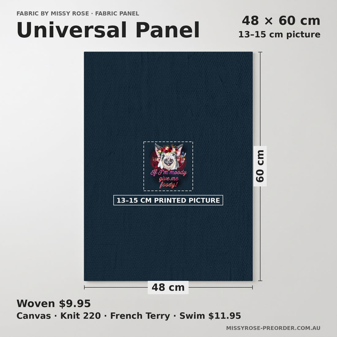 Design 394 Piggy Panel universal panel sizing – 13–15 cm printed picture on 48 × 60 cm fabric | Fabric by Missy Rose
