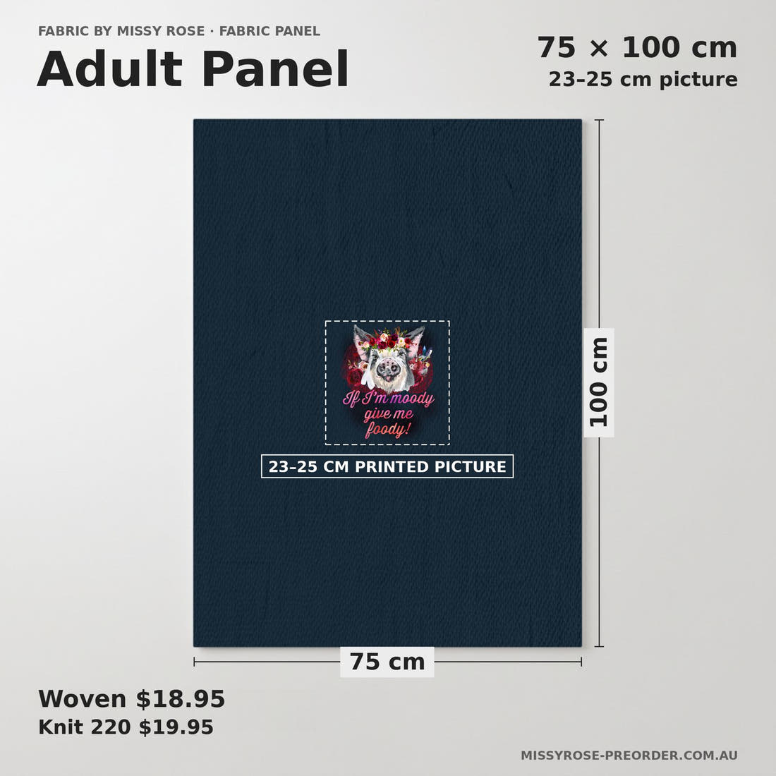 Design 394 Piggy Panel adult panel sizing – 23–25 cm printed picture on 75 × 100 cm fabric | Fabric by Missy Rose