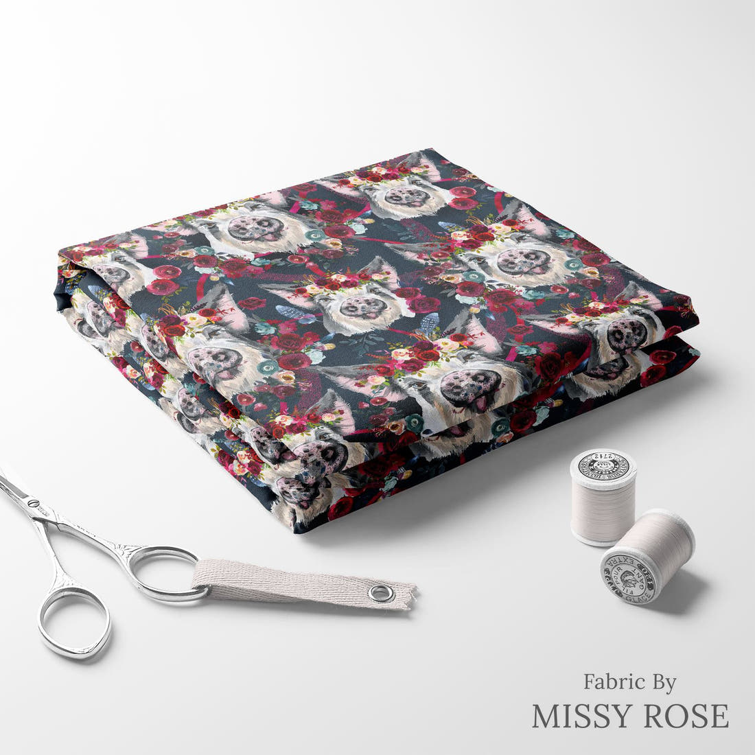 Design 394 Piggy Fabric folded fabric stack with matching thread – pre-order fabric Australia | Fabric by Missy Rose