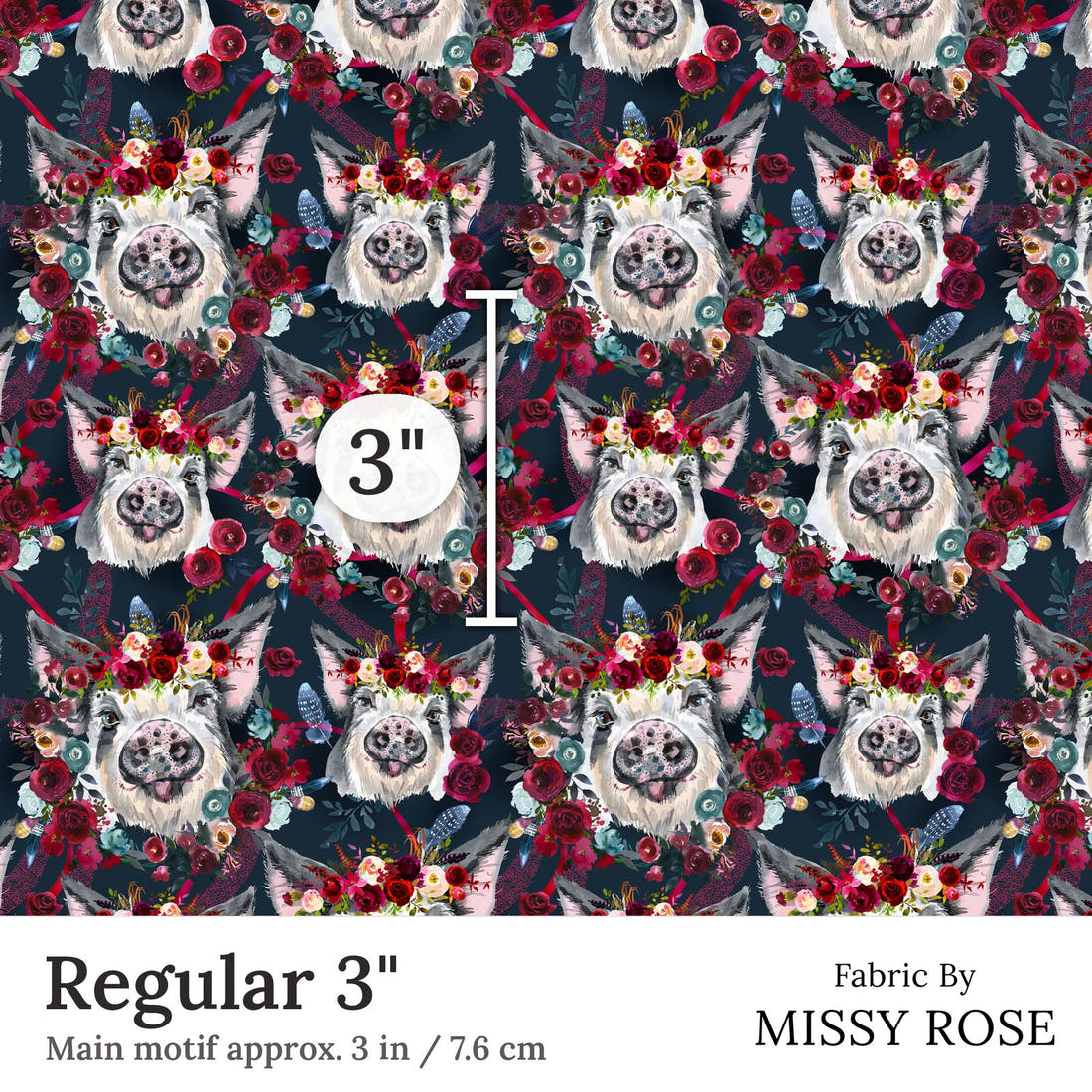 Design 394 Piggy Fabric Regular 3 inch print scale guide | Fabric by Missy Rose
