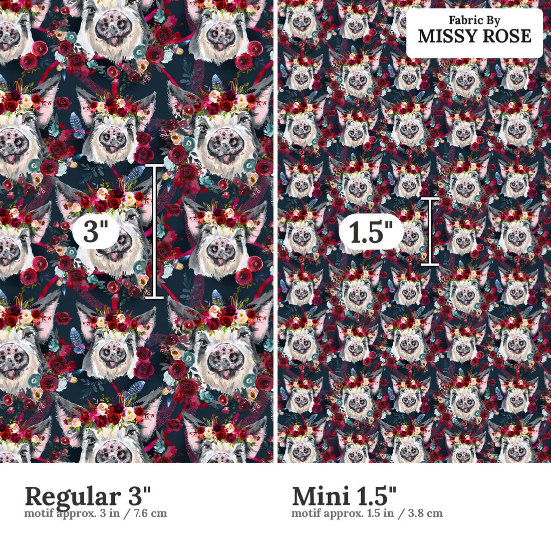 Design 394 Piggy Fabric size comparison - print scale | Fabric by Missy Rose