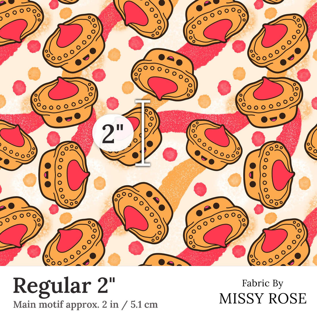 Design 395 Meat Pie Fabric Regular 2 inch print scale guide | Fabric by Missy Rose