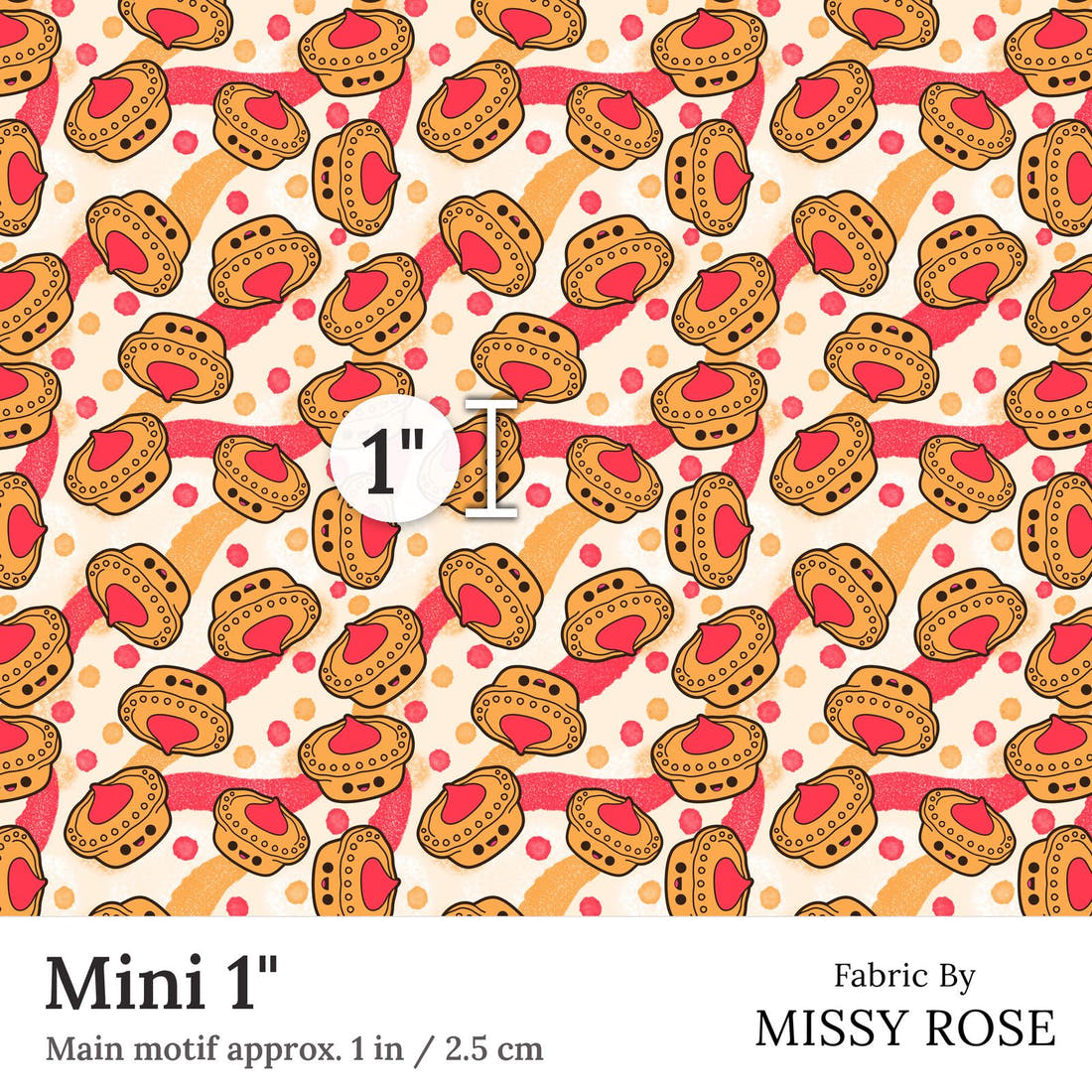Design 395 Meat Pie Fabric Mini 1 inch print scale guide | Fabric by Missy Rose