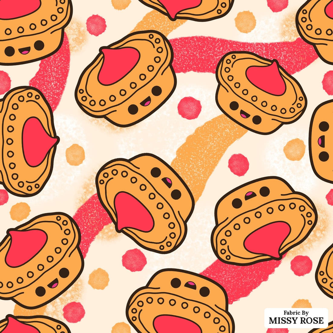 Design 395 Meat Pie Fabric - flat view of the print, zoom in for detail | Fabric by Missy Rose