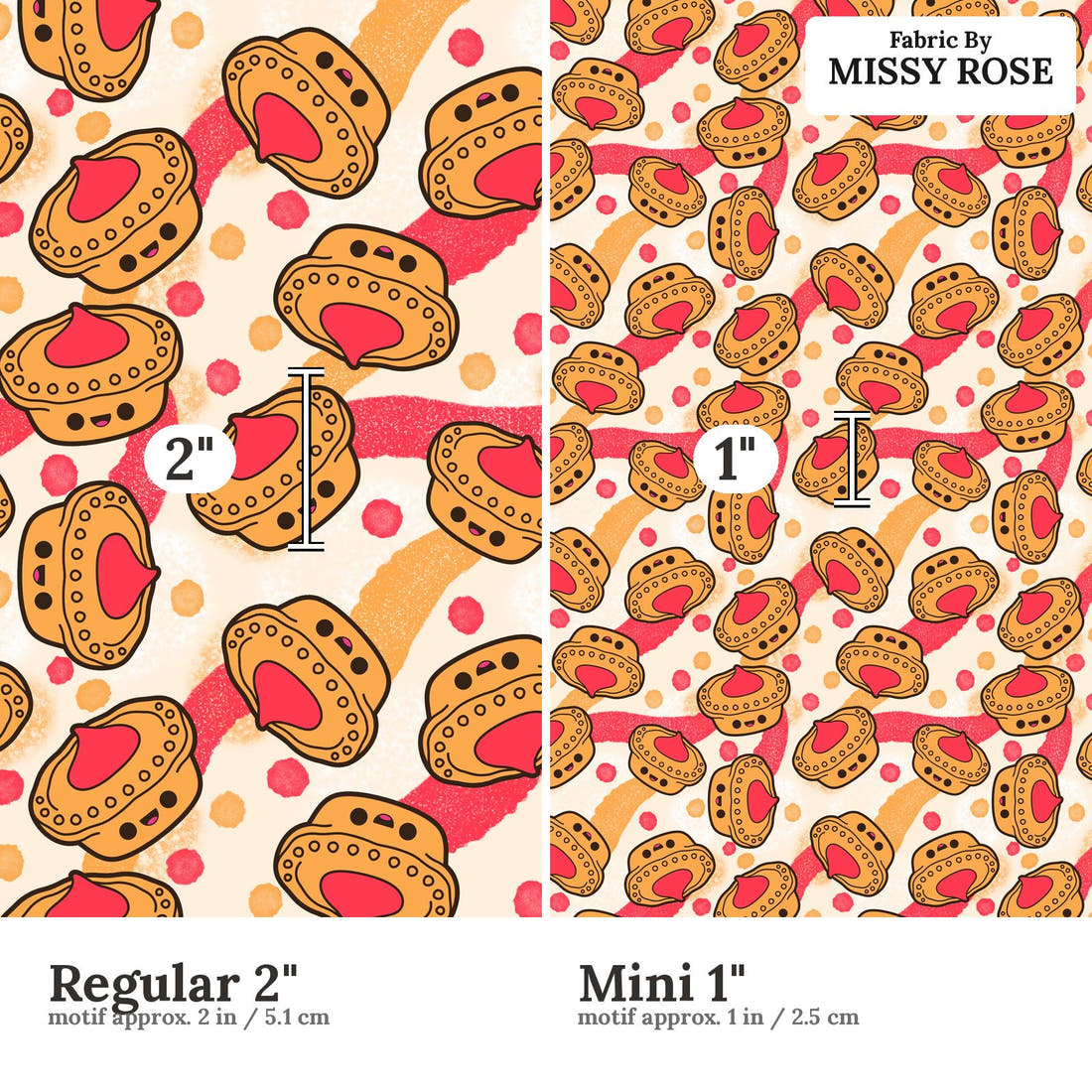 Design 395 Meat Pie Fabric size comparison - print scale | Fabric by Missy Rose