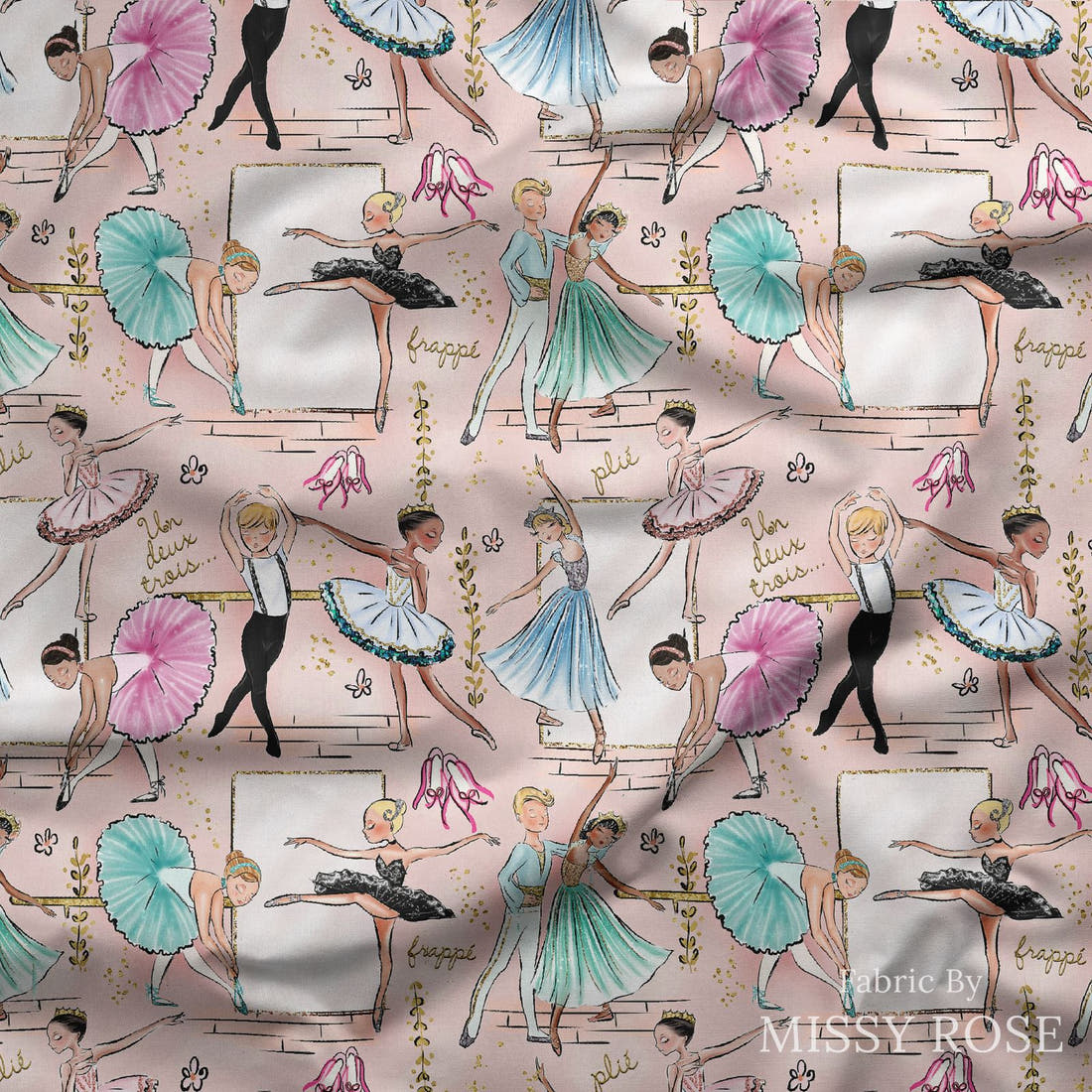 Design 396 Ballerina Fabric draped fabric mockup – custom printed fabric by the metre | Fabric by Missy Rose