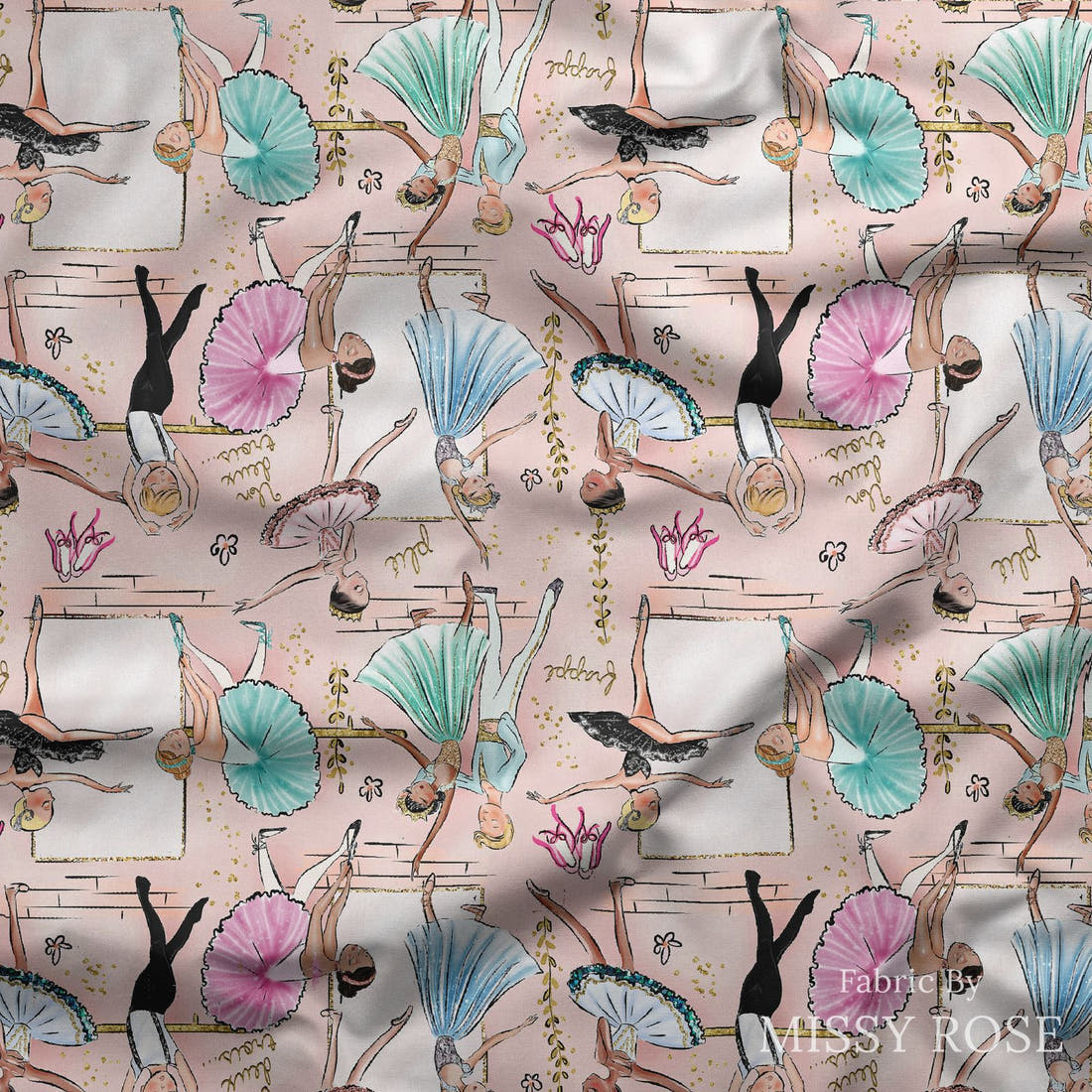 Design 396 Ballerina Fabric draped fabric mockup – custom printed fabric by the metre | Fabric by Missy Rose