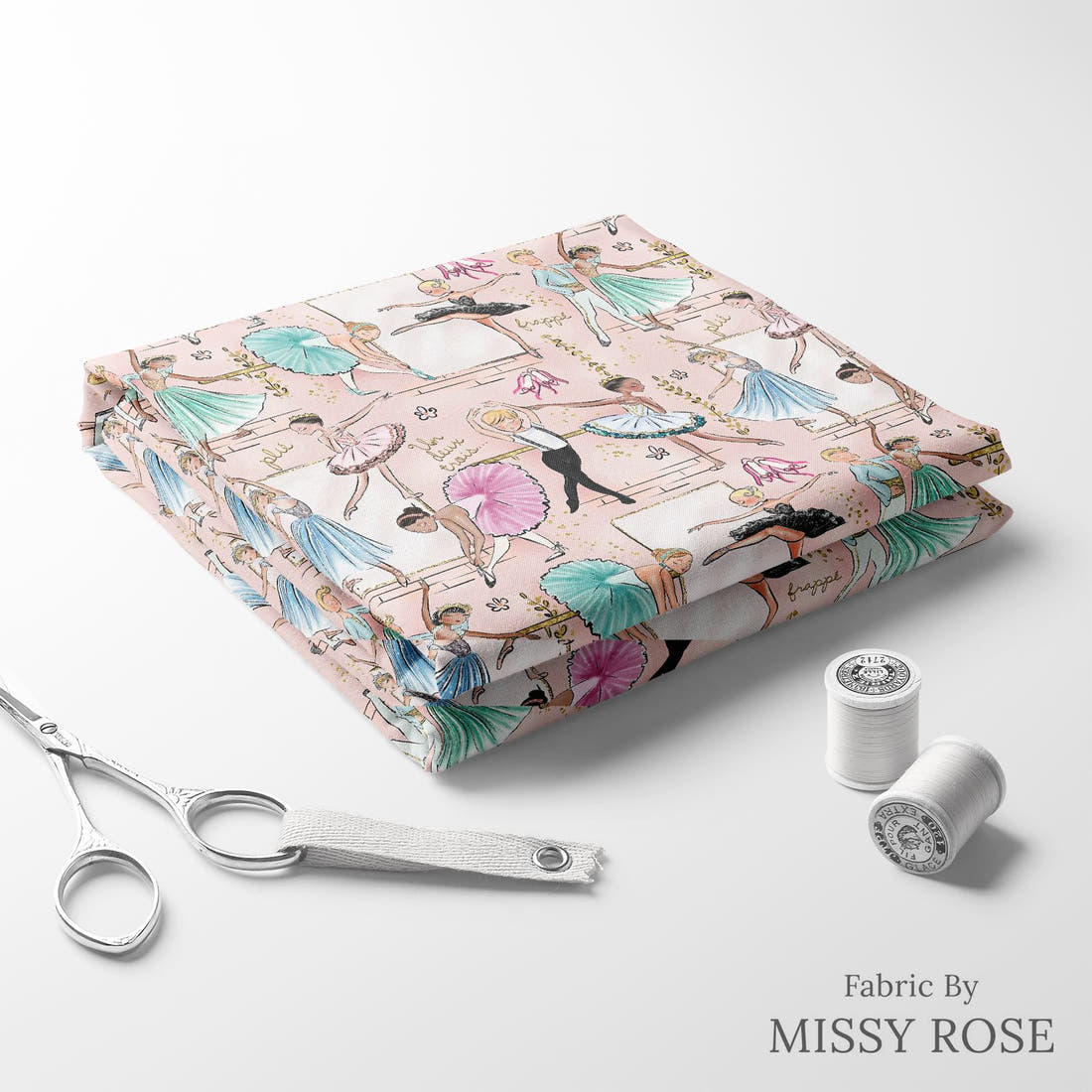 Design 396 Ballerina Fabric folded fabric stack with matching thread – pre-order fabric Australia | Fabric by Missy Rose